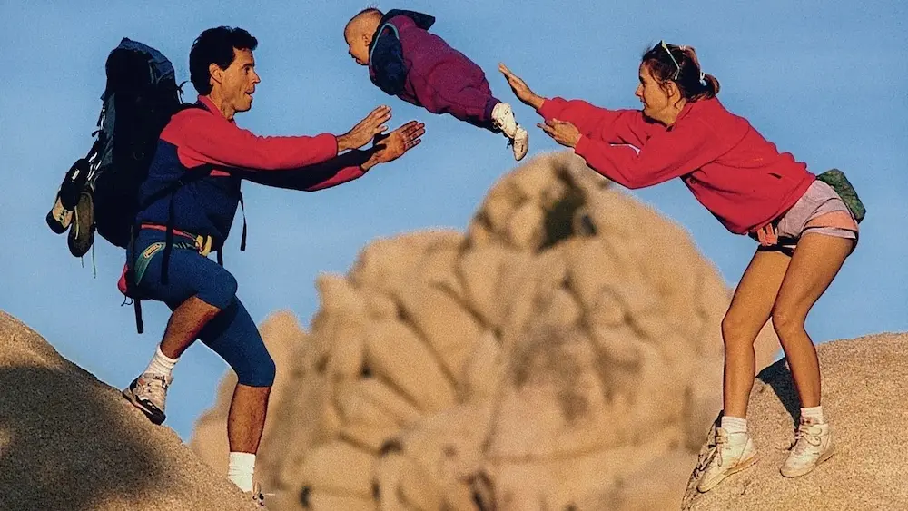 Hikers throwing a baby over a cliff